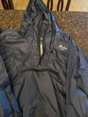 Navy Windbreaker Pullover with 'Maine' Embroidery